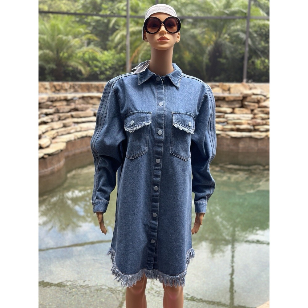 Adidas Originals Ksenia Schnaider Fringe Midi Shirt Dress S Blue II5712